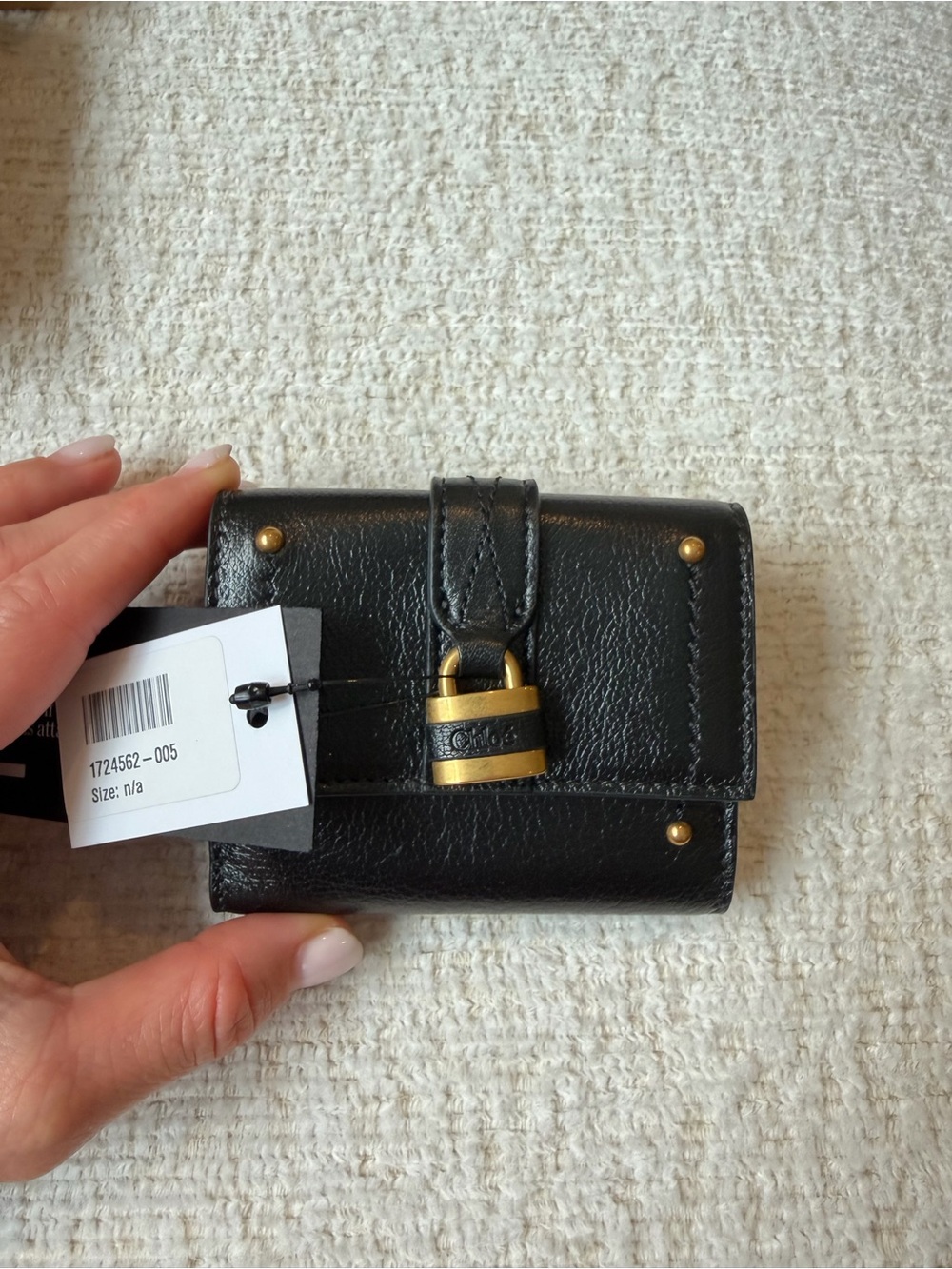 Chloe Black Leather Mini Card Holder with Gold Padlock